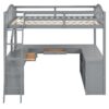 Full Loft Bed With U Shaped Desk, Storage Compartments And Tri Fold Mirror - Gray - Image 4