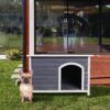 Medium Wooden Outdoor Dog House, Waterproof Roof, Elevated Floor - Gray - Image 2