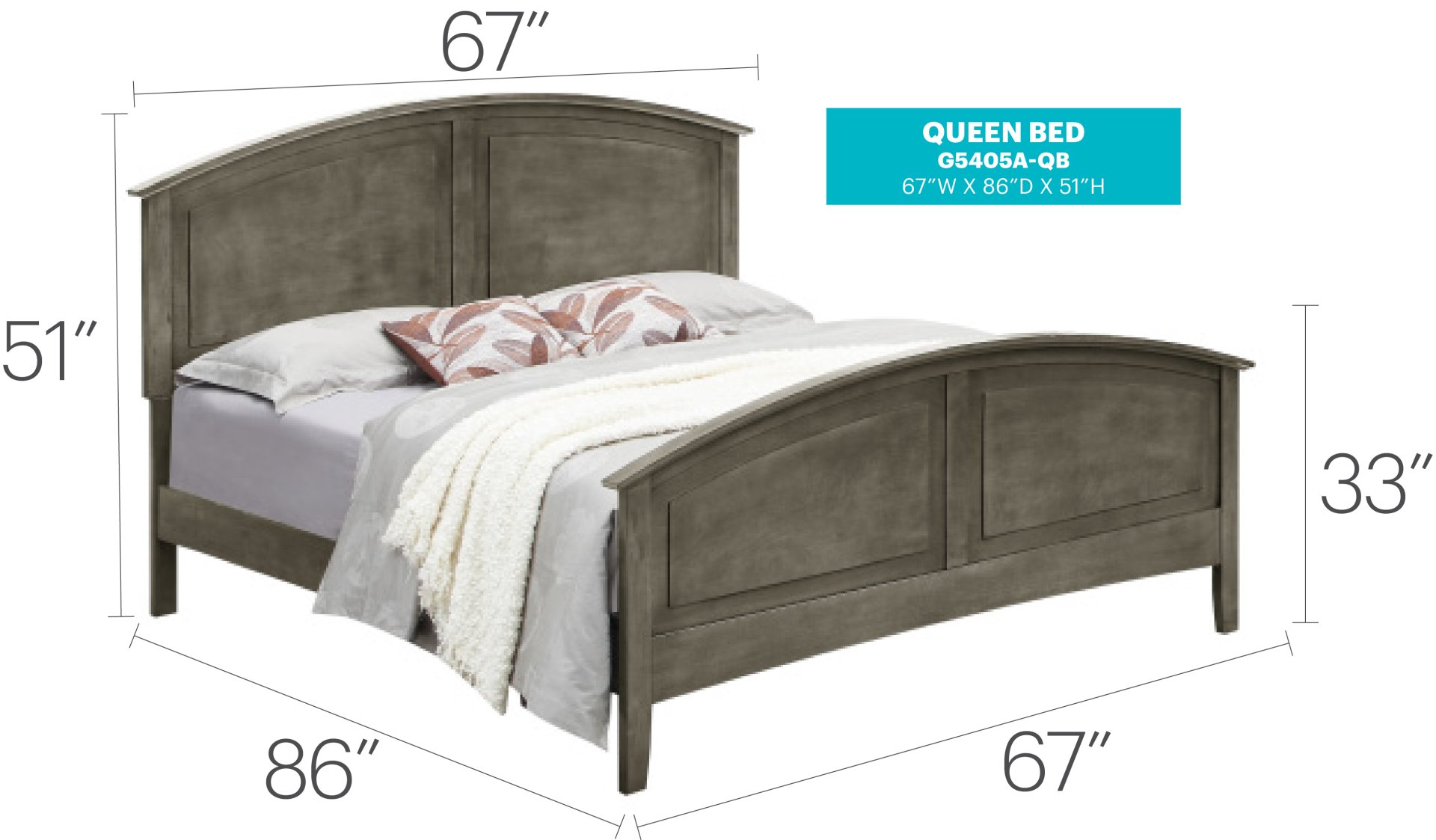 Queen Size Bed With Relaxed Design Stylish - Gray - Image 5
