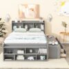 Full Bed With Bookcase Headboard, Under Bed Storage Drawers And Bed End Storage Case - Gray - Image 2