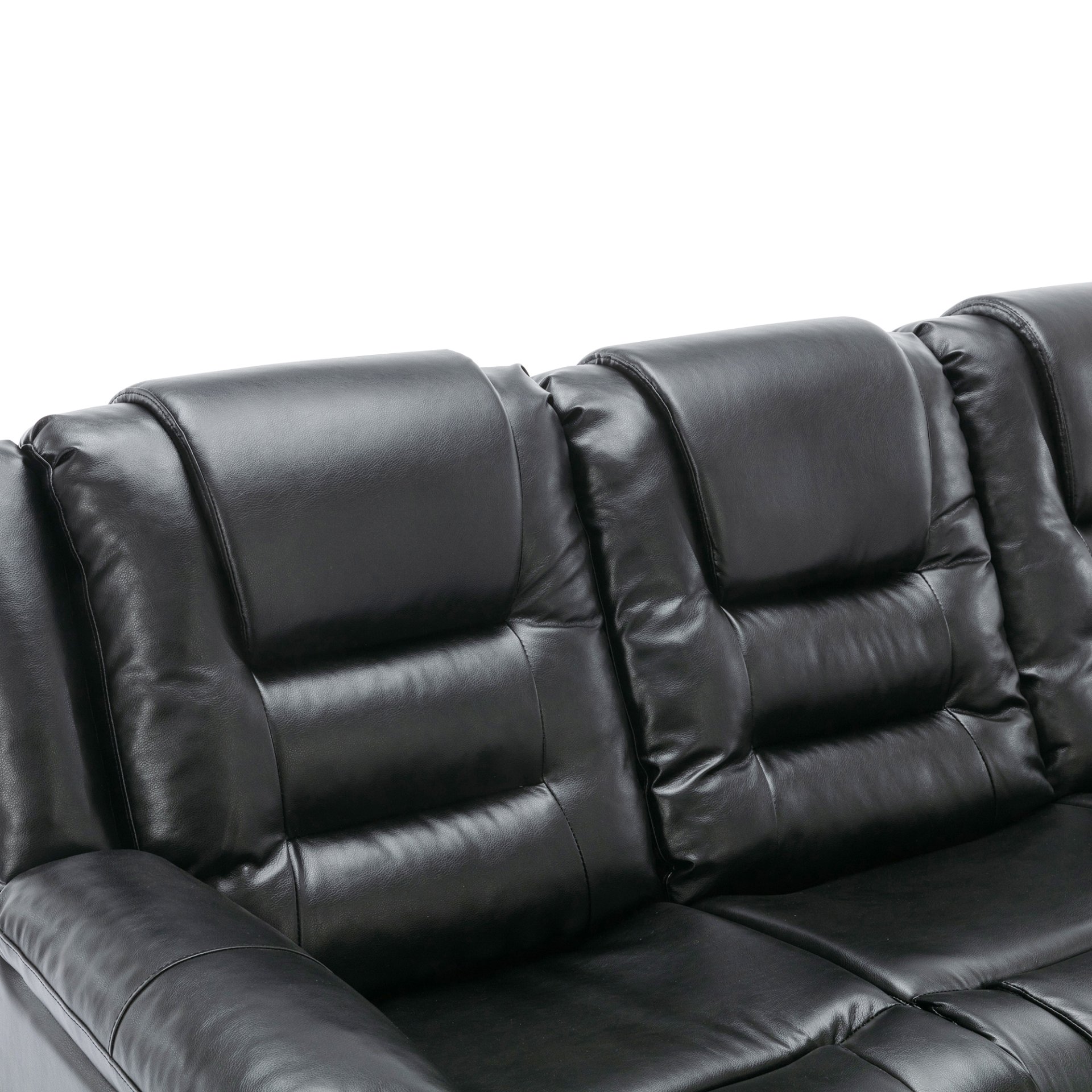 3 Seater Home Theater Recliner Manual Recliner Chair With Two Built-In Cup Holders For Living Room - Black - Image 26