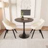 Modern Round Dining Table Set With 2 Chairs Metal Legs, 2 - 4 Person Capacity - Beige / Black - Image 7