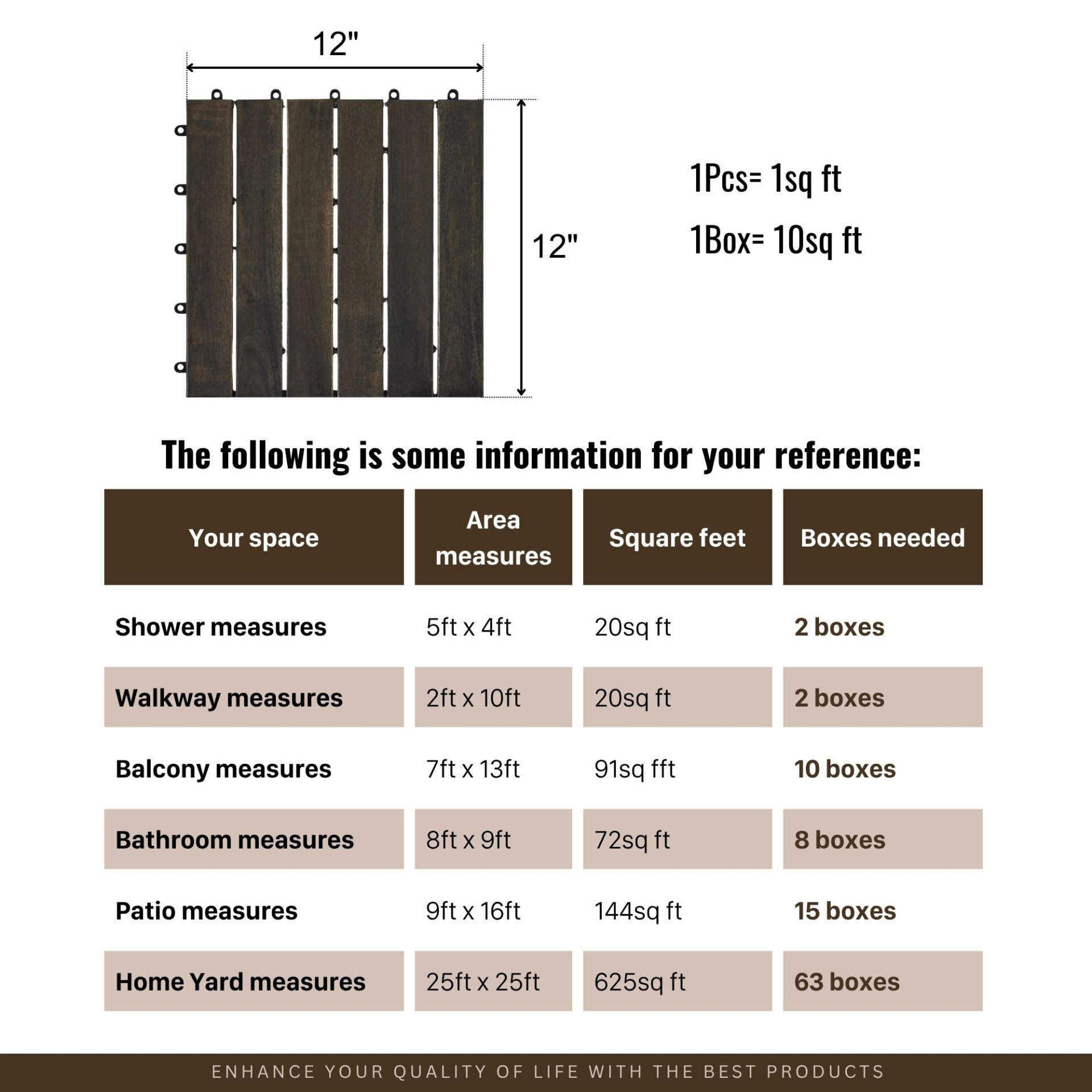Interlocking Deck Tiles Striped Pattern - Dark Brown - Image 6