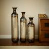 Modern Droplet Shaped Floor Vase Set, Glazed Metal Decorative Vases 3 Piece Home Accent For Living Room - Gold / White - Image 19