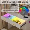 Vanity Desk With LED Lights Mirror, Power Outlet, Storage Drawers & Chair - White - Image 8