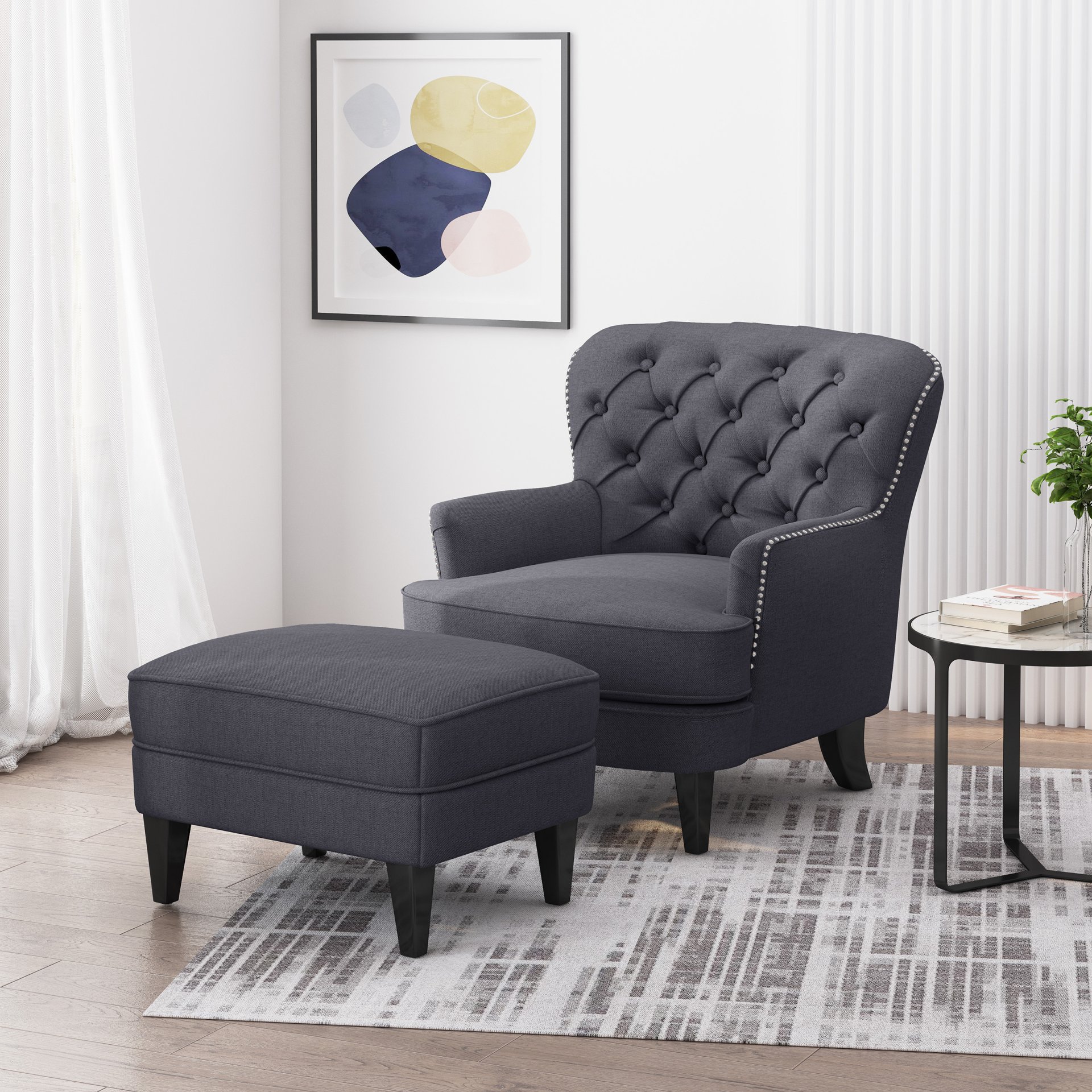 Enchante, Living Room Set With Tufted Back Club Chair And Ottoman - Gray - Image 4