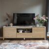 Modern TV Stand With LED Lights Entertainment Center TV Cabinet With Storage For Up To 75" For Gaming Living Room Bedroom - Natural Wood Wash - Image 2