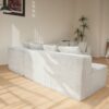 Modular U Shaped Sectional Sofa, 4 Seater Chaise Lounge With Reversible Design Striped - Beige - Image 6