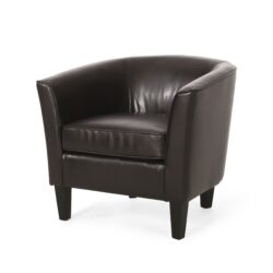 Faux Leather Club Chair With Curved Backrest - Brown