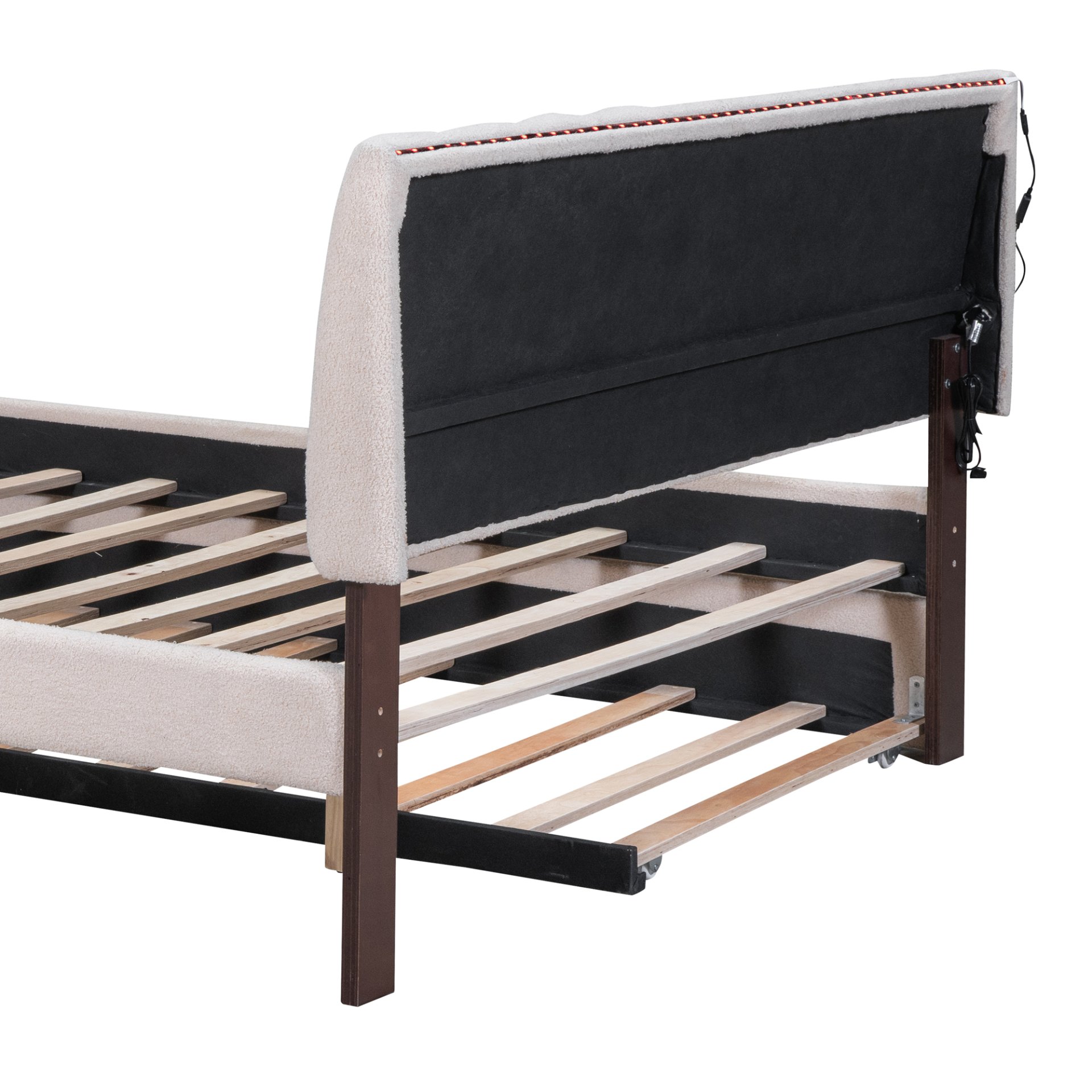 Full Size Upholstered Platform Bed With Twin Size Trundle - Beige - Image 14