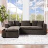 Elegant L Shaped Sectional Sofa With Chenille Upholstery And Wooden Storage Compartment - Brown - Image 2