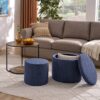 Multi Functional Ottoman And Table Set With Drum Stool Storage Space - Dark Blue - Image 4