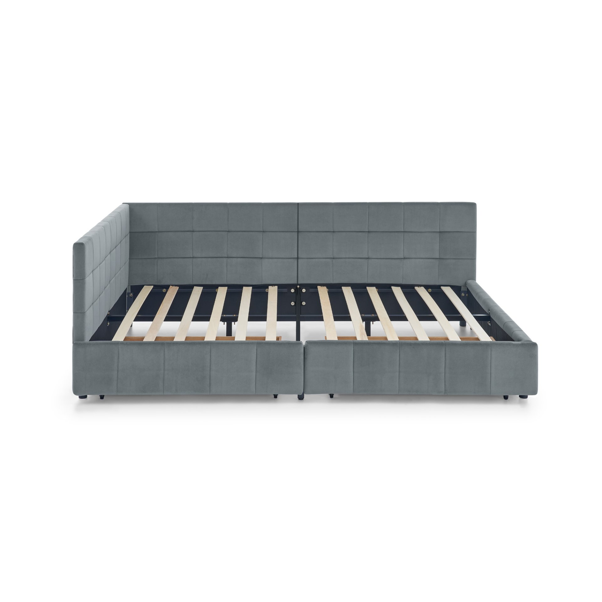 Mid Century Upholstered Tufted Full Size Storage Bed Frame With Backrest And Armrests - Gray - Image 15