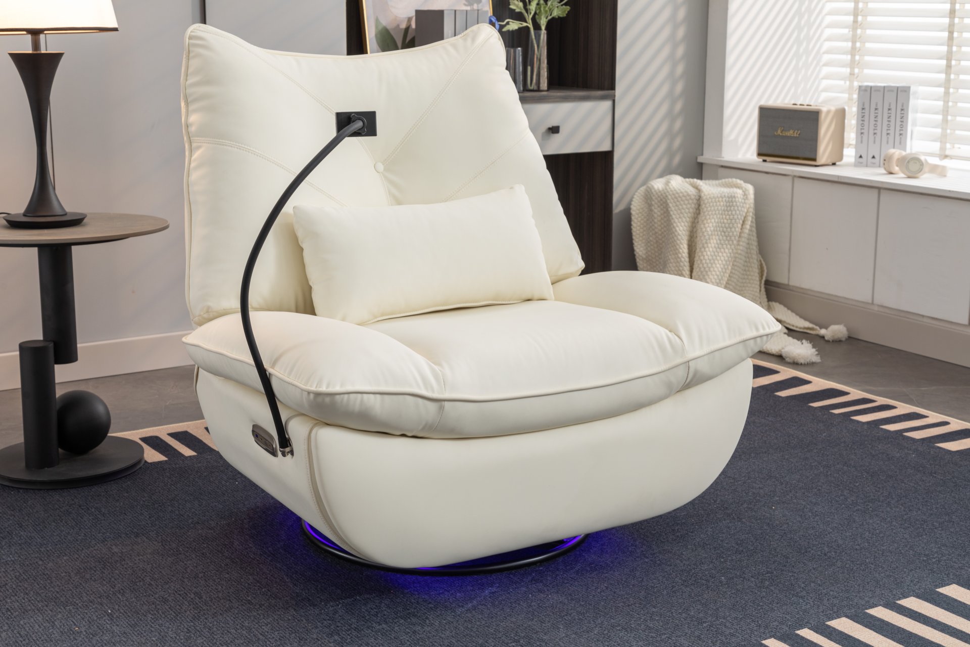 270 Swivel Glider Recliner Chair, Power Recliner Rocking Chair, USB Port Charge For Nursery Chair With Atmosphere Lamp For Living Room Bedroom Apartment - White - Image 5