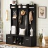 5 In 1 Entryway Bench With Coat Rack, 7 Sturdy Hooks, 2 Spacious Drawers And Adjustable Shelves, Wide Hall Tree With Metal Handles For Hallway - Black - Image 6