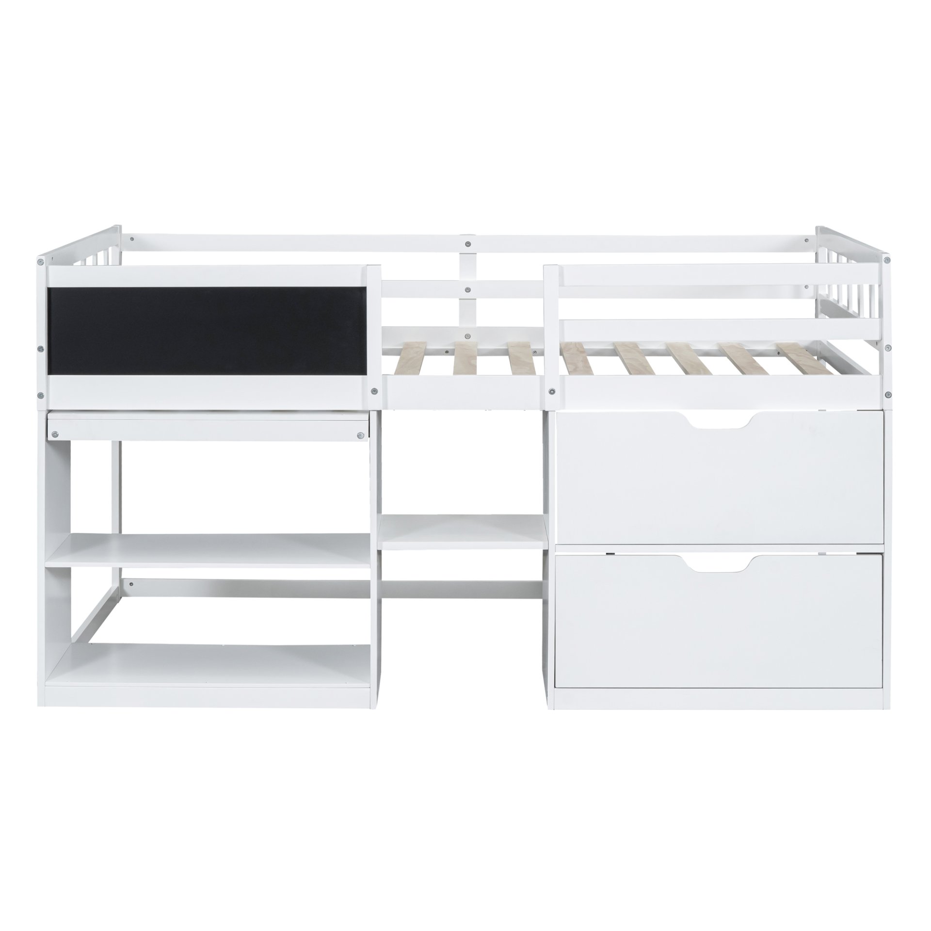 Twin Size Low Loft Bed With Rolling Desk, Shelf And Drawers - White - Image 9
