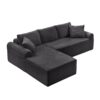 Full Compression Chaise Lounge Set Modular Corduroy Sectional With Arched Armrests Non Slip Base Includes 3 Back Cushions & 2 Throw Pillows - Dark Gray - Image 11
