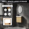 Minimalist Wall Mounted Bathroom Vanity With Ceramic Sink And Storage Cabinet - Oak - Image 4