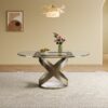 Modern Round Glass Top Dining Table With Carbon Steel Legs - White - Image 2