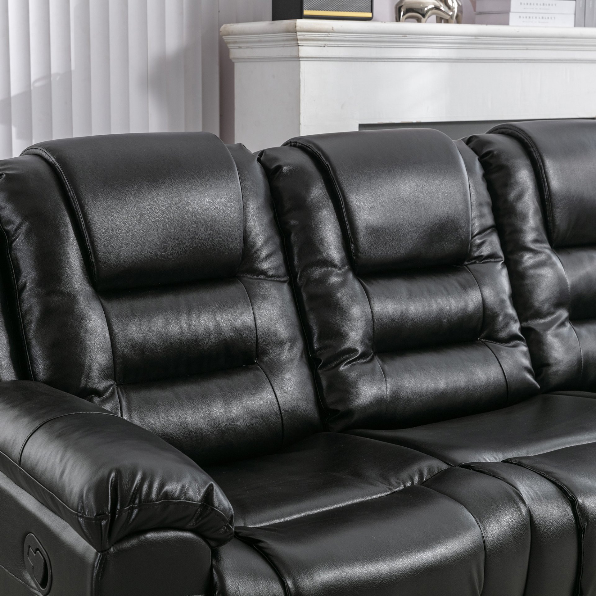 3 Seater Home Theater Recliner Manual Recliner Chair With Two Built-In Cup Holders For Living Room - Black - Image 24