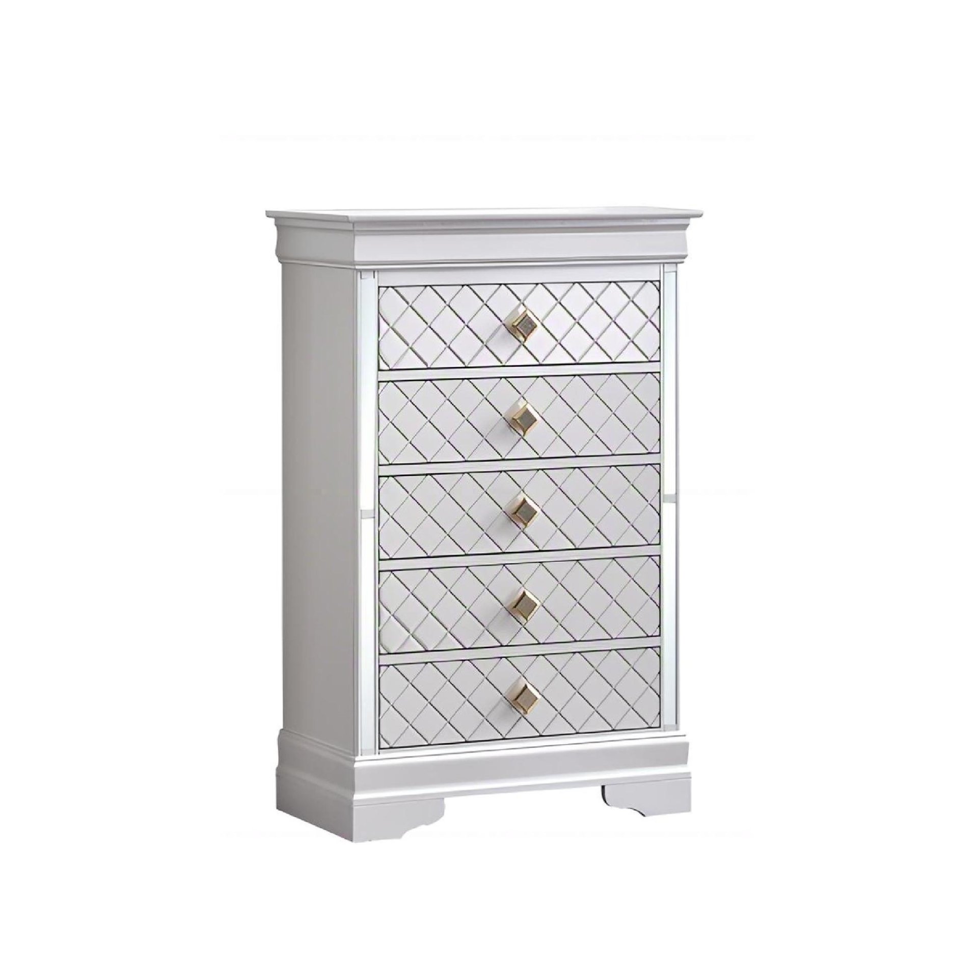 Verona - Chest With Gold Handles And Faux Crystal - White - Image 4