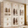 Folding Wardrobe Cabinet Wide White Plastic With Magnetic Doors, Wheels, And 10 Hangers - Cream White - Image 10
