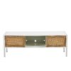 Rattan TV Cabinet With Variable Color Light Strip, Double Sliding Doors For Storage, Adjustable Shelf, Metal Legs, TV Console For Living Room - White - Image 10