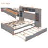 Full Size Bed With All In One Cabinet, Shelf And Sockets, Twin Size Trundle - Gray - Image 14