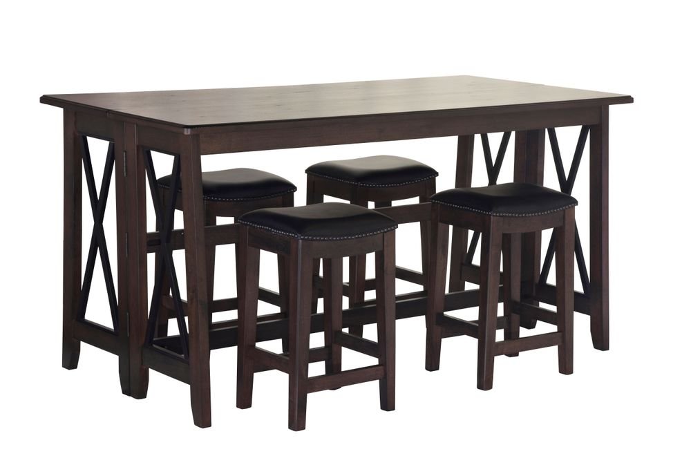 Drop Leaf Table With 4 Stools - Dark Brown - Image 7