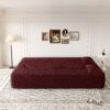 Modern Floor Sofa With 2 Pillows, Convertible Teddy Fabric Foam Filled Sleeper Sofa Bed, Full Size Folding Mattress For Living Room Guest Bed, Playroom, No Assembly Required - Burgundy - Image 5