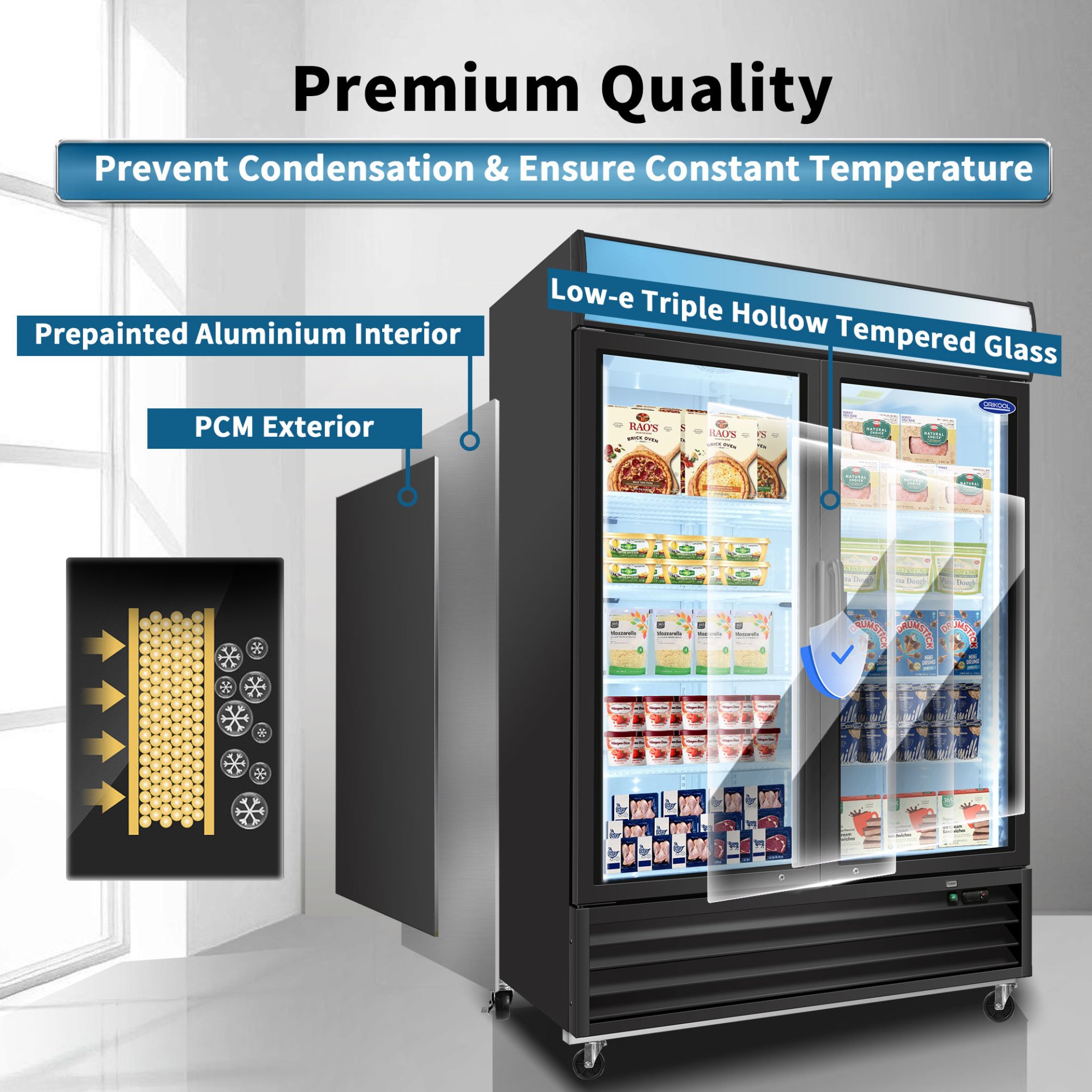 Glass Door Merchandiser Freezer 44.7 Cu.Ft Swing Door Commercial Reach-In Display Freezers With LED Top Panel Upright Freeze Storage - Black - Image 6