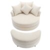 360° Swivel Accent Barrel Chair With Storage Ottoman & 4 Pillows, Modern Chenille Leisure Chair Round Accent For Living Room - Cream - Image 8
