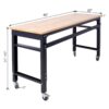 60" Wide Rolling Workbench For Garage, Adjustable Height, Workshop Tool Bench, Metal With Rubber Wood Top - Black / Light Brown - Image 13