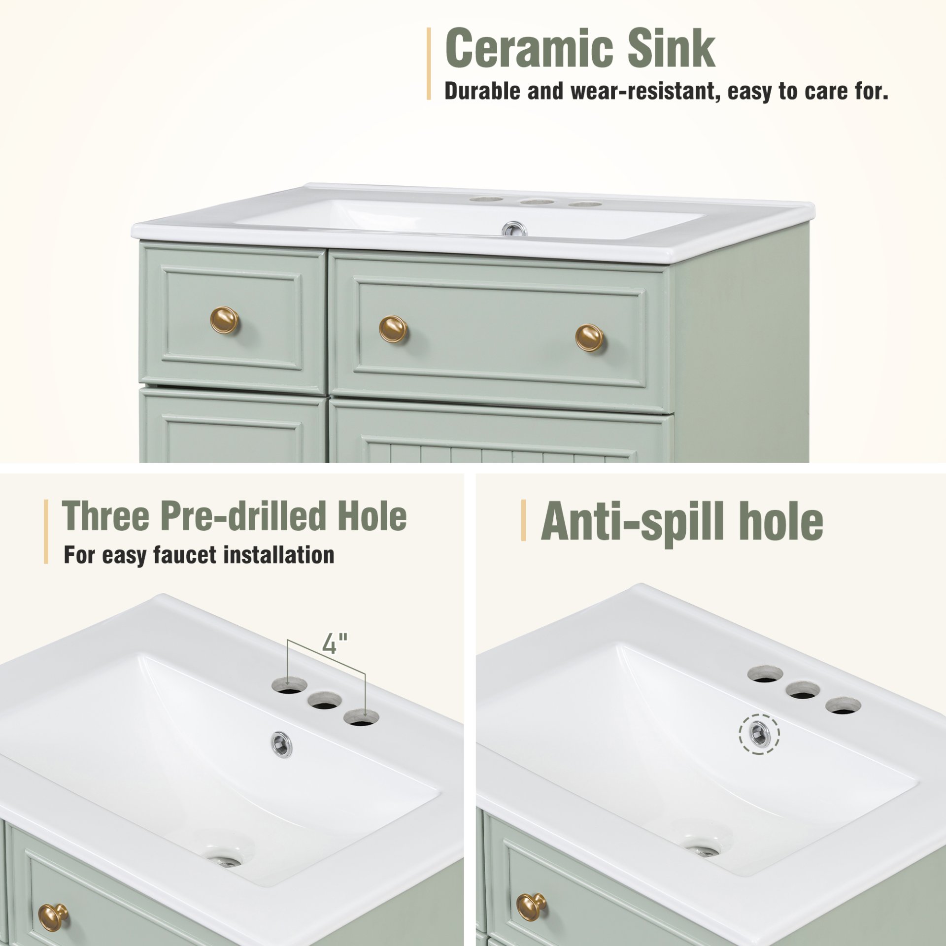 24" Bathroom Vanity Cabinet With Sink - Green - Image 8