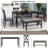 6 Piece Kitchen Dining Table Set Wooden Rectangular Dining Table, 4 Chairs And Bench Family Furniture - Espresso - Image 6