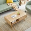 41.34" Rattan Coffee Table, Sliding Door For Storage, Solid Wood Legs, Modern Table For Living Room - Natural - Image 5