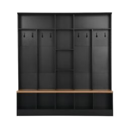 Wide Design Hall Tree With Storage Bench, Minimalist Shoe Cabinet With Cube Storage & Shelves, Multifunctional Coat Rack With 8 Hooks For Entryways, Mudroom - Black