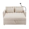 Convertible Sofa Bed Loveseat Sofa With Three USB Ports, Two Side Pockets, Two Cup Holders And 360° swivel Phone Holder For Living Room - Beige - Image 14