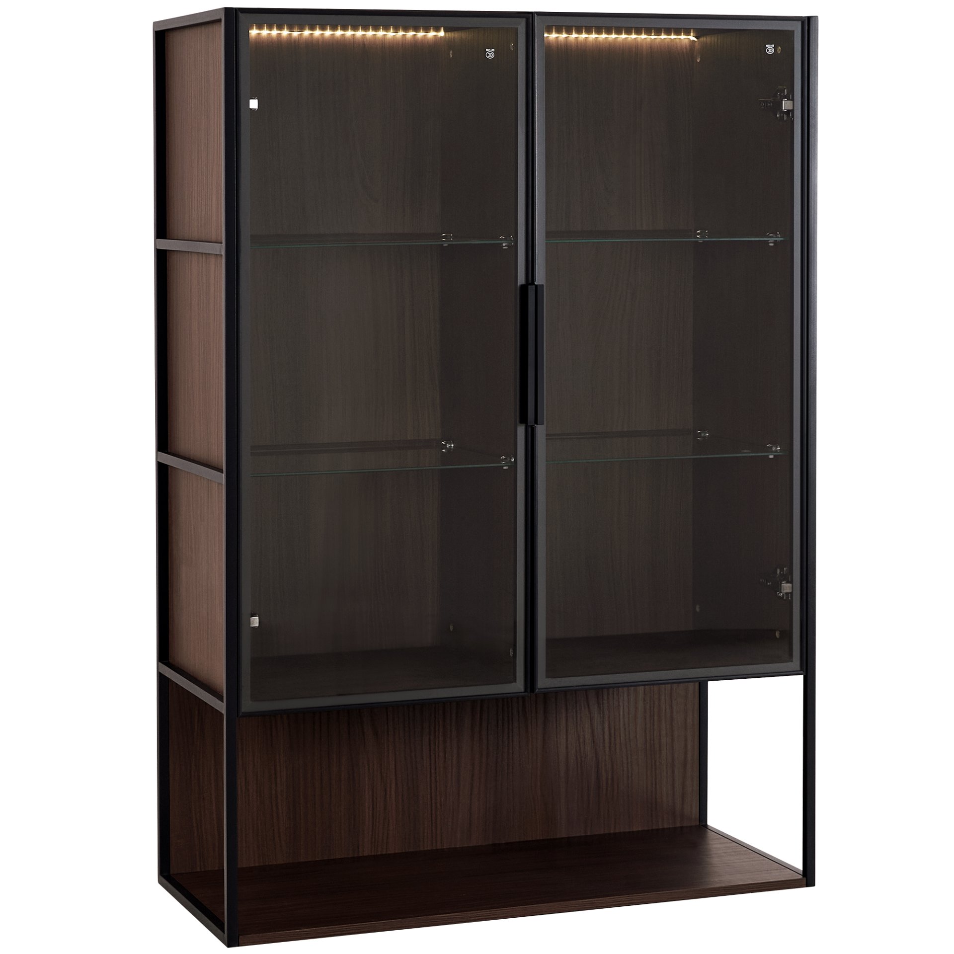 Modern Minimalist Tall Lighted Display Cabinet With Tempered Glass Door - Black / Dark Walnut - Image 11
