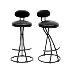 Bar Stools Upholstered Counter Height Barstools For Kitchen Island (Set of 2) Modern Leather Dining Chairs With Footrest - Black