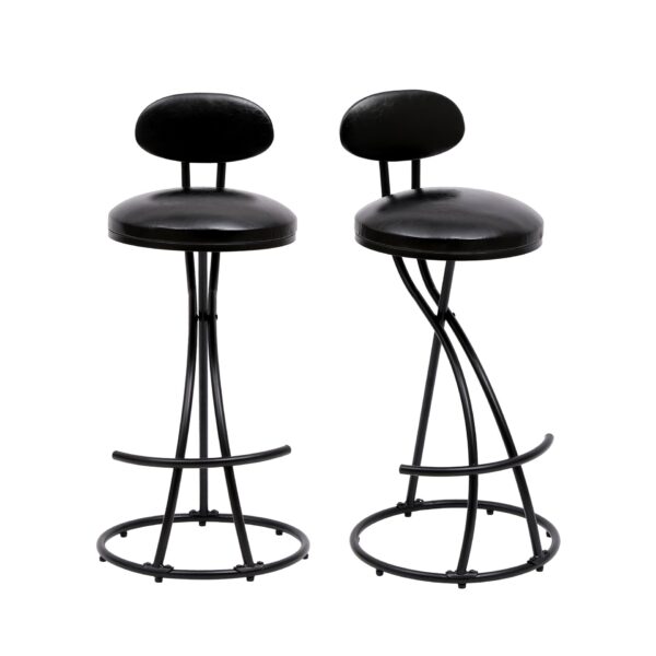 Bar Stools Upholstered Counter Height Barstools For Kitchen Island (Set of 2) Modern Leather Dining Chairs With Footrest - Black