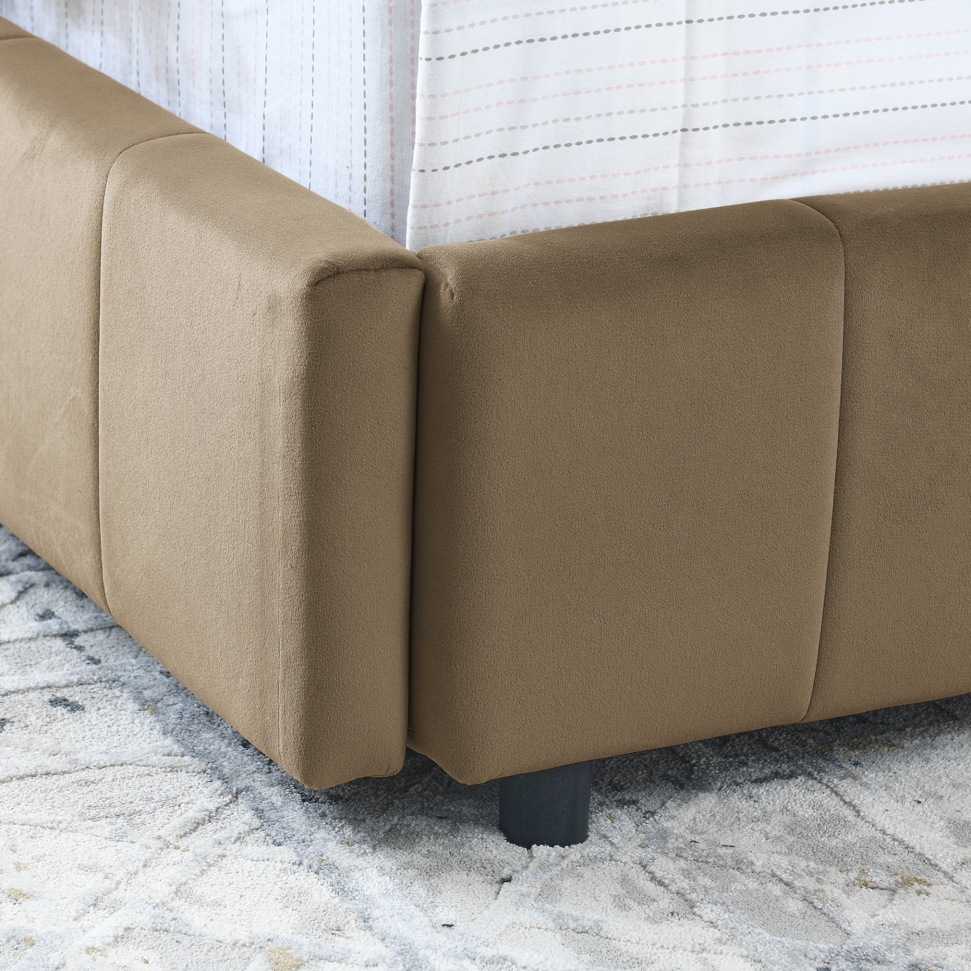 Mid Century Velvet Upholstered Tufted Full Size Storage Bed Frame With Backrest And Armrests - Brown - Image 11