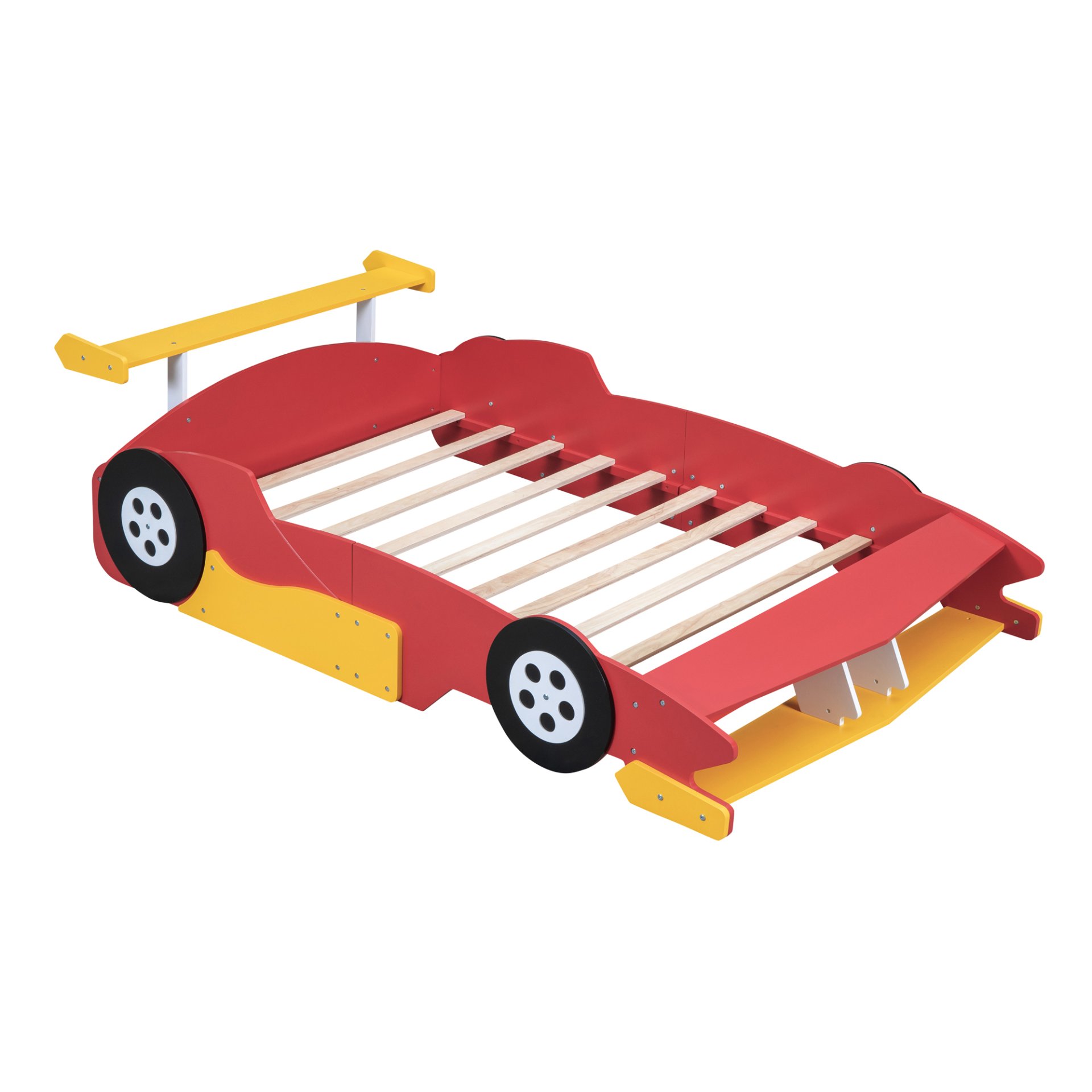 Full Size Race Car Shaped Platform Bed With Wheels - Red - Image 5