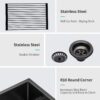 30" Farmhouse Kitchen Sink Stainless Steel Apron Front 16 Gauge 10" Deep Single Bowl - Gunmetal Black - Image 7