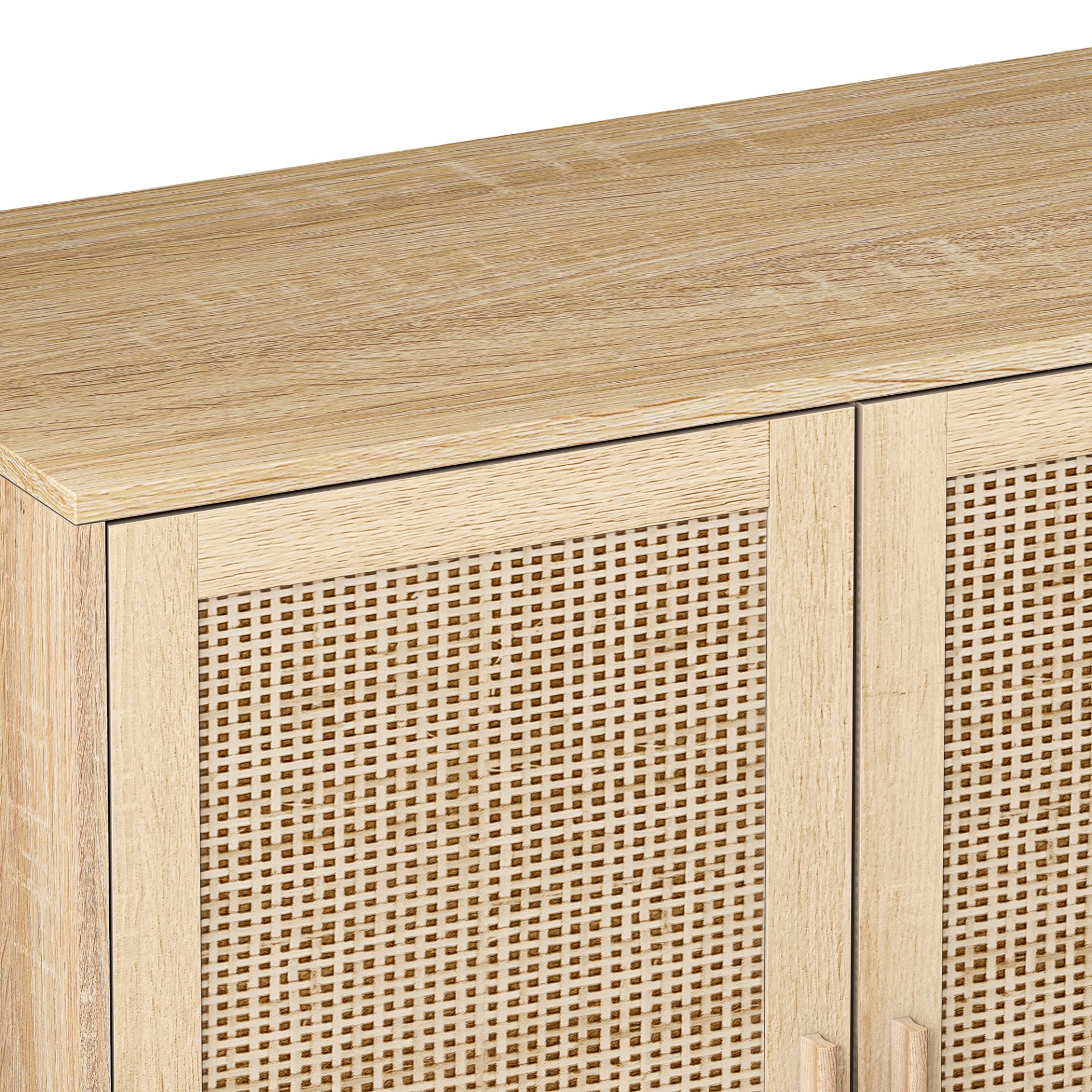 Elegant And Functional 4 Door Rattan Decorative Storage Cabinet For Bedroom, Living Room, Office - Natural - Image 9