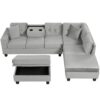 Modern Sectional Sofa With Storage Ottoman, L - Shape Couch With 2 Pillows And Cup Holders - Gray - Image 14