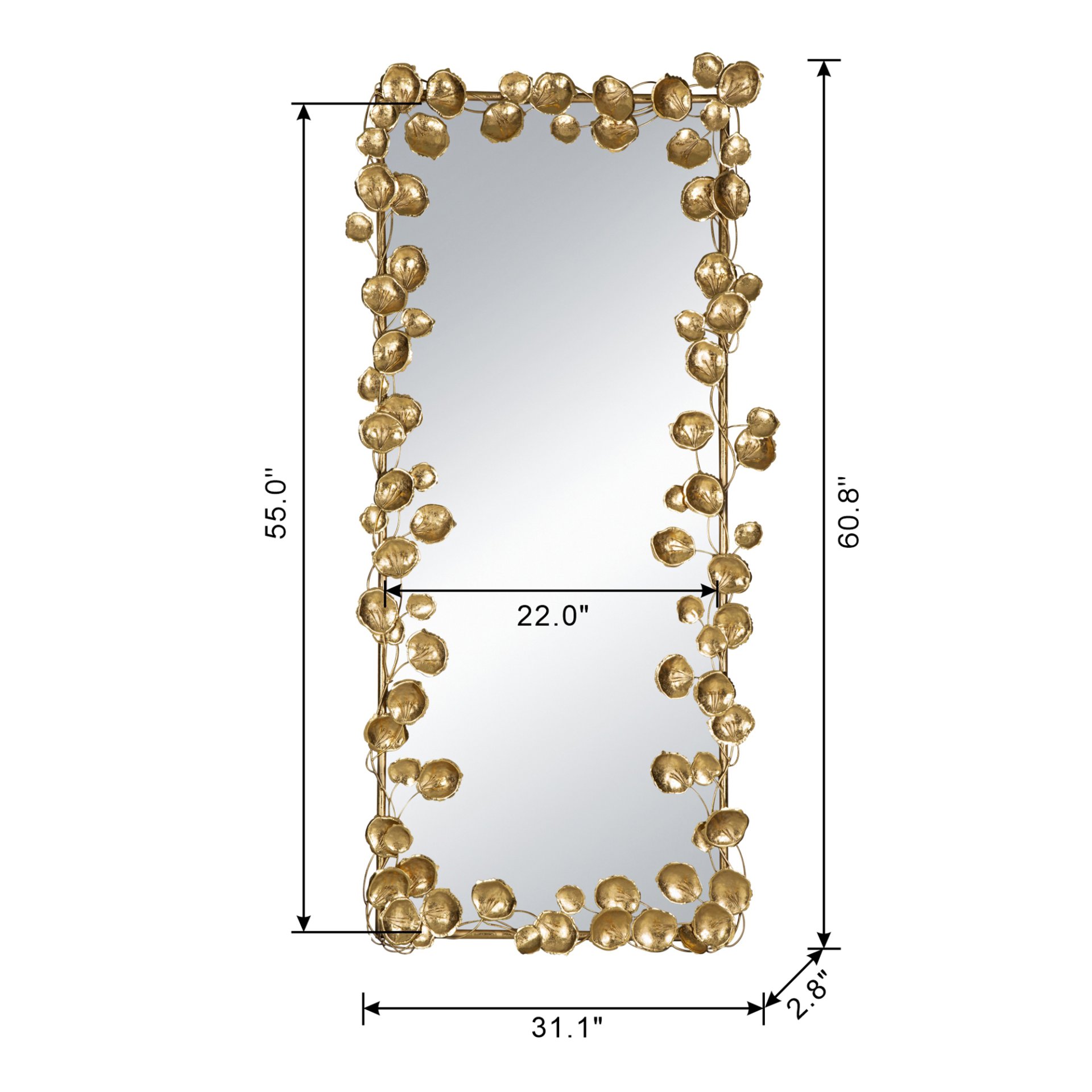 Full Length Mirror With en Leaf Accents, Floor Miiror For Living Room Bedroom - Gold - Image 6