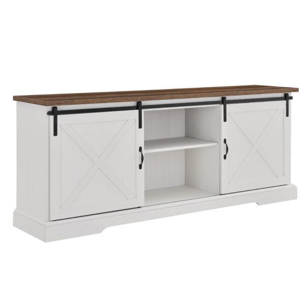 Farmhouse Sliding X Barn Door 70" TV Stand For 80" TVs - Rustic Oak / Brushed White