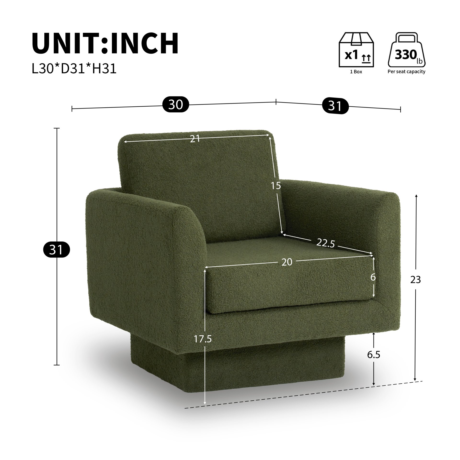 360° Modern Swivel Accent Chair Round Armchair, Thick Padded Single Lounge Sofa Upholstered Comfy - Green - Image 2