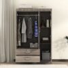 3 Door Wardrobe With 2 Drawers, Grain Effect - Gray - Image 15